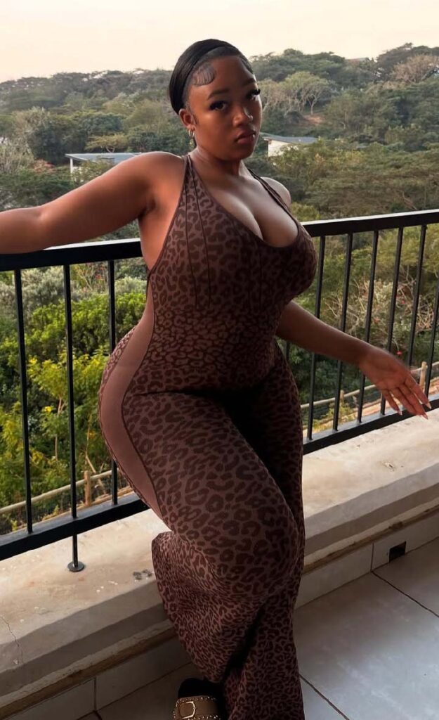 Thick Curvy African Model in brown dress
